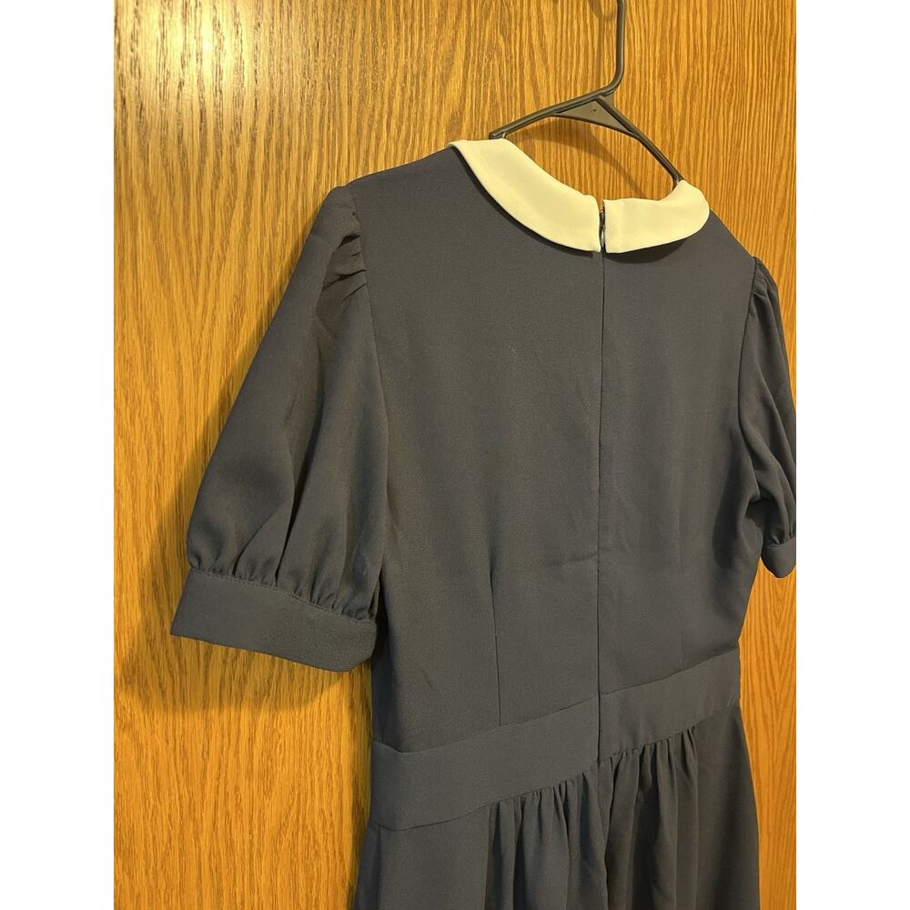 Alexia Admor NWT Navy Blue Contrast Collar Puff Sleeve Midi Dress Size 8 Vintage - Picture 9 of 15